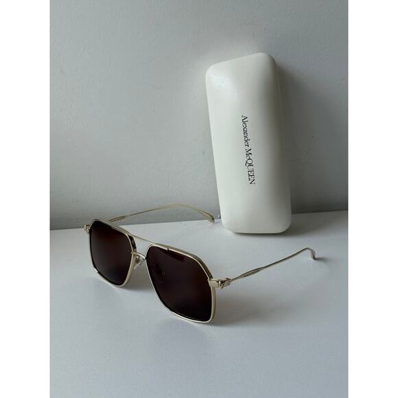 NEW Alexander McQueen AM0372S Gold Aviator Sunglasses main image 3